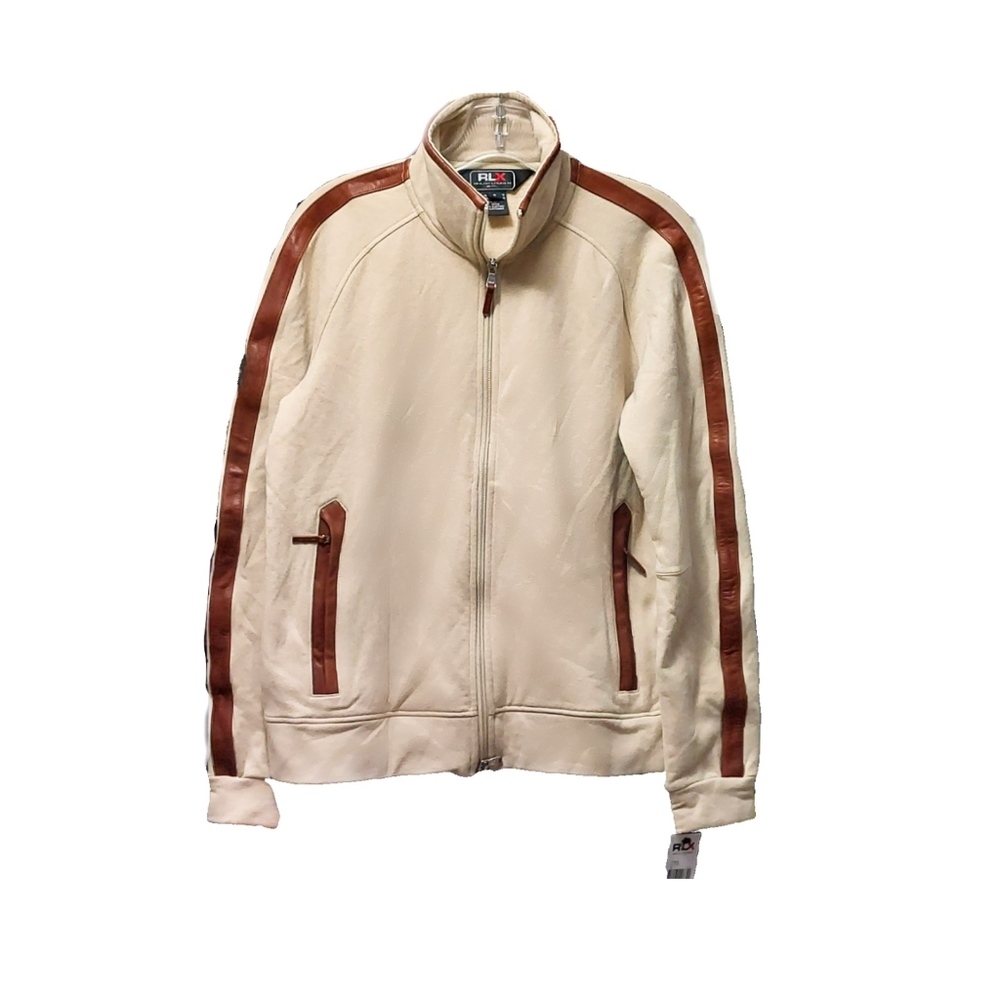 NWT RLX Ralph Lauren Womens/Mens Tan Leather Trim Zip Pockets Full Zip Jacket - Picture 3 of 6